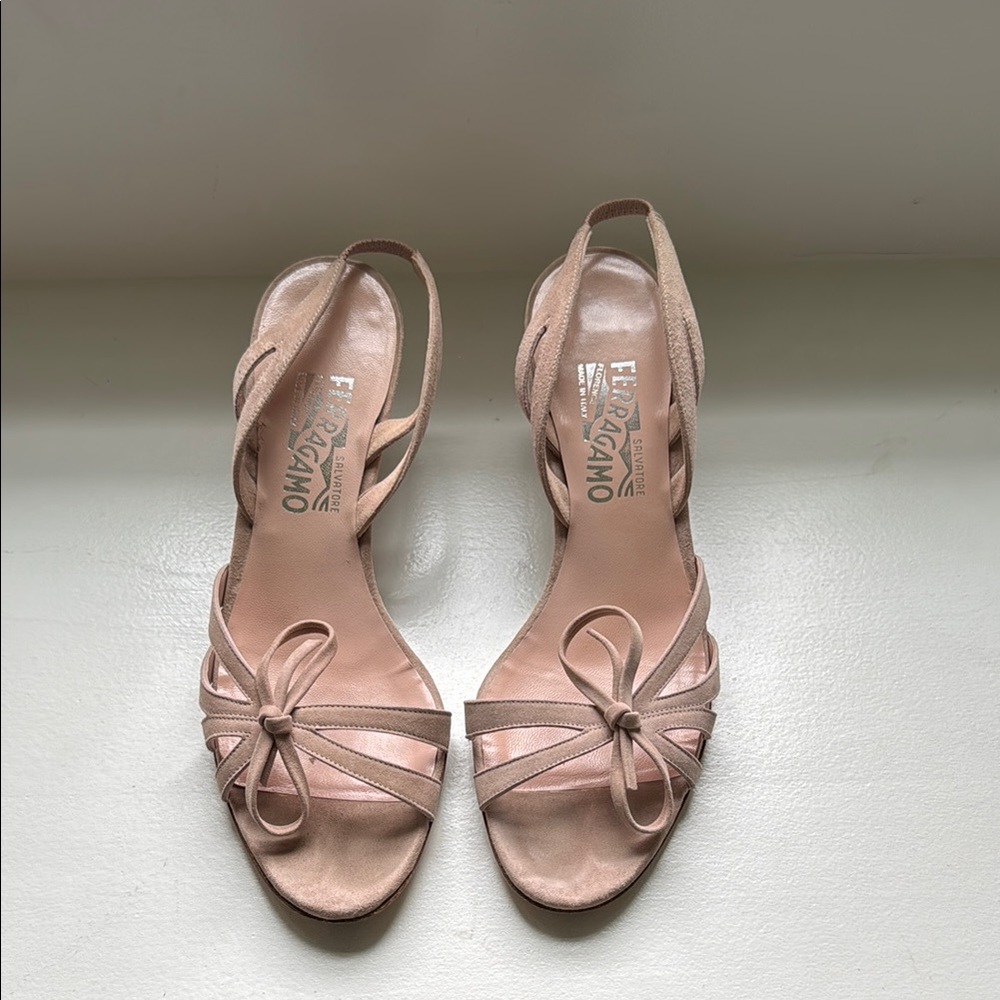 Salvatore Ferragamo Pink Suede Heels with Bow Detail